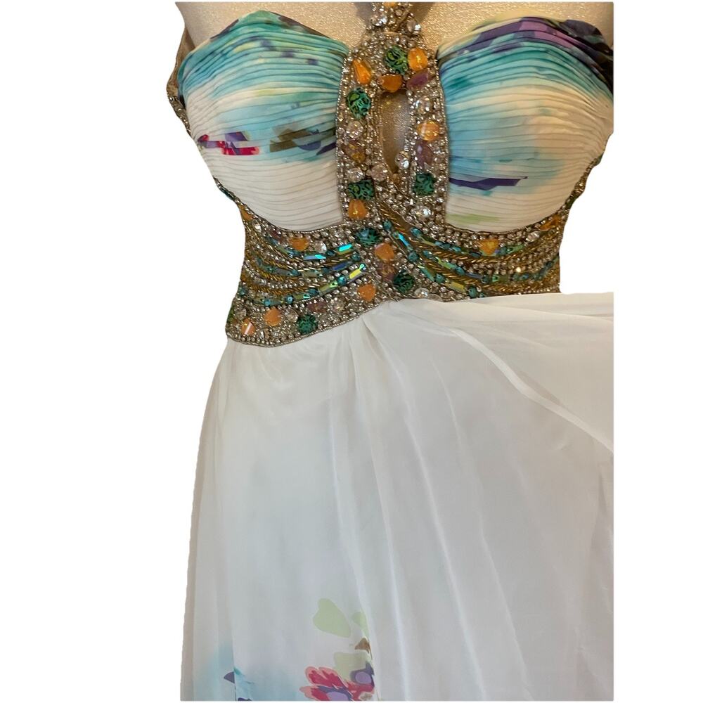 Terani Couture Rhinestone Colorful Floral Halter Neck Prom or Pageant gown Sz 0 - Picture 11 of 16